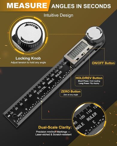 Protractor, Digital Angle Finder Protractor with LCD Display, 2-in-1 360° Angle Measuring Tool and Ruler, Precision Digital Protractor Ruler for Woodworking, Construction, Carpentry in Kuwait