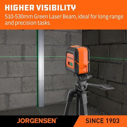 JORGENSEN Laser Level with Tripod & 2 Plumb Dots, 100 FT Self Leveling Point Cross Line Laser Leveler Tool, Wide Angle Green Laser Level for Picture Hanging, Indoor Project, Construction, Carry Bag in Kuwait