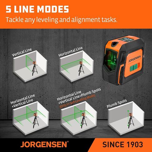JORGENSEN Laser Level with Tripod & 2 Plumb Dots, 100 FT Self Leveling Point Cross Line Laser Leveler Tool, Wide Angle Green Laser Level for Picture Hanging, Indoor Project, Construction, Carry Bag in Kuwait