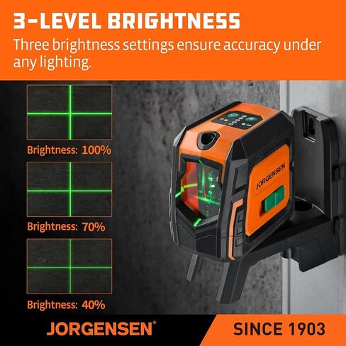 JORGENSEN Laser Level with Tripod & 2 Plumb Dots, 100 FT Self Leveling Point Cross Line Laser Leveler Tool, Wide Angle Green Laser Level for Picture Hanging, Indoor Project, Construction, Carry Bag in Kuwait