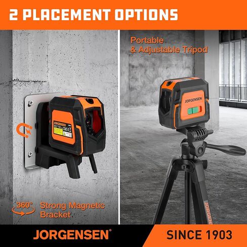 JORGENSEN Laser Level with Tripod & 2 Plumb Dots, 100 FT Self Leveling Point Cross Line Laser Leveler Tool, Wide Angle Green Laser Level for Picture Hanging, Indoor Project, Construction, Carry Bag in Kuwait