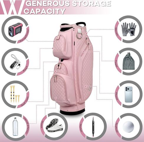 Luxury Womens Golf Bag, PU Leather Golf Cart Bag with Dual Handles for Women/Ladies, 14-Way Full-Length Top Dividers, Large Putter Well, Ultra Lightweight, Large Pockets for Accessories in Saudi Arabia
