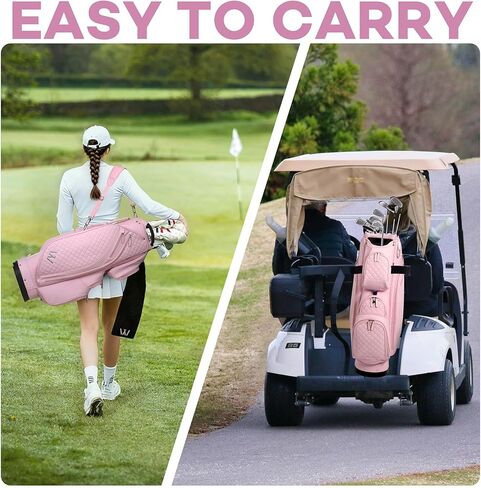 Luxury Womens Golf Bag, PU Leather Golf Cart Bag with Dual Handles for Women/Ladies, 14-Way Full-Length Top Dividers, Large Putter Well, Ultra Lightweight, Large Pockets for Accessories in Saudi Arabia