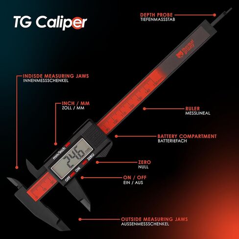 Thermal Grizzly TG Caliper – Digital 150 mm / 6 in ABS Plastic Caliper for PC DIY, Internal/External/Depth/Step Measurements, LCD Display, Metric & Imperial, IP54‑Dust & Splash Resistant in Saudi Arabia