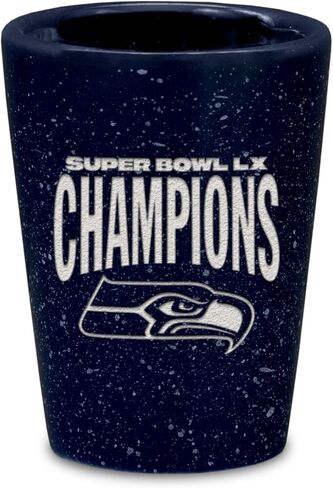 ريكو إندستريز NFL Football Seattle Seahawks 2026 Super Bowl LX Champions 2oz زجاج سيراميك للجماهير، محفور بالليزر في زجاج طلقة واحد بلون الفريق in Saudi Arabia