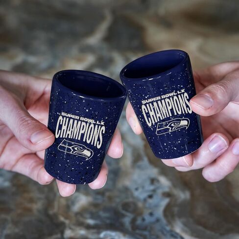 ريكو إندستريز NFL Football Seattle Seahawks 2026 Super Bowl LX Champions 2oz زجاج سيراميك للجماهير، محفور بالليزر في زجاج طلقة واحد بلون الفريق in Saudi Arabia