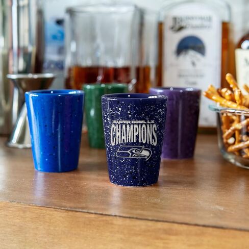 ريكو إندستريز NFL Football Seattle Seahawks 2026 Super Bowl LX Champions 2oz زجاج سيراميك للجماهير، محفور بالليزر في زجاج طلقة واحد بلون الفريق in Saudi Arabia