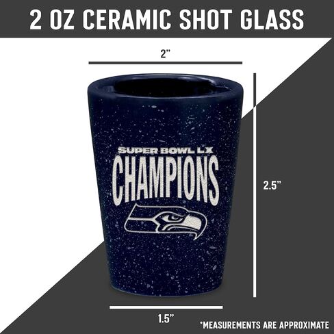 ريكو إندستريز NFL Football Seattle Seahawks 2026 Super Bowl LX Champions 2oz زجاج سيراميك للجماهير، محفور بالليزر في زجاج طلقة واحد بلون الفريق in Saudi Arabia