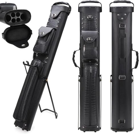 2x4 Pool Cue Case with Stand, Faux Leather Billiard Cue Stick Case Premium Hard Pool Stick Cases with Rivet Decor, Accessories Pocket and Shoulder Straps, Holds 2 Butts and 4 Shafts in Kuwait