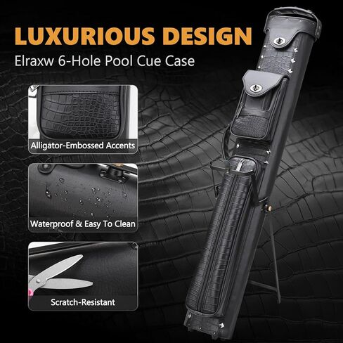 2x4 Pool Cue Case with Stand, Faux Leather Billiard Cue Stick Case Premium Hard Pool Stick Cases with Rivet Decor, Accessories Pocket and Shoulder Straps, Holds 2 Butts and 4 Shafts in Kuwait