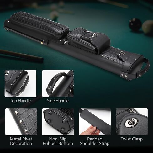 2x4 Pool Cue Case with Stand, Faux Leather Billiard Cue Stick Case Premium Hard Pool Stick Cases with Rivet Decor, Accessories Pocket and Shoulder Straps, Holds 2 Butts and 4 Shafts in Kuwait