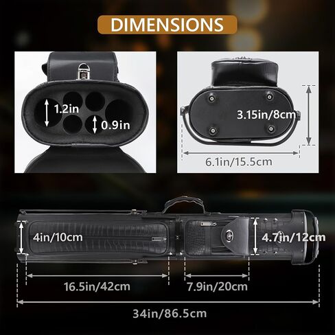 2x4 Pool Cue Case with Stand, Faux Leather Billiard Cue Stick Case Premium Hard Pool Stick Cases with Rivet Decor, Accessories Pocket and Shoulder Straps, Holds 2 Butts and 4 Shafts in Kuwait