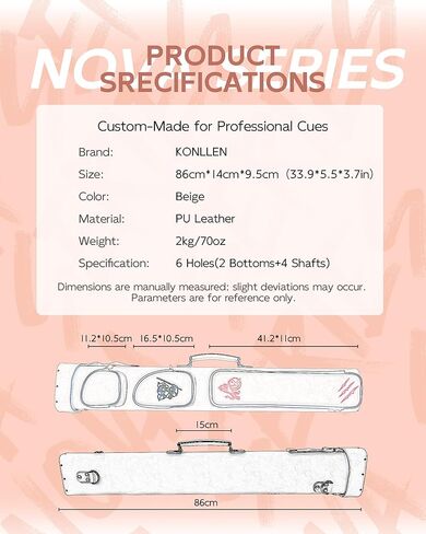 KONLLEN Pool Cue Case 2x4 Hard Pool Stick Case with Multi-pocket Holds 2 Butts 4 Shafts Billiards Cue Bag with Adjustable Shoulder Straps for Adults (Pink) in Kuwait