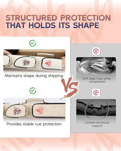 KONLLEN Pool Cue Case 2x4 Hard Pool Stick Case with Multi-pocket Holds 2 Butts 4 Shafts Billiards Cue Bag with Adjustable Shoulder Straps for Adults (Pink) in Kuwait