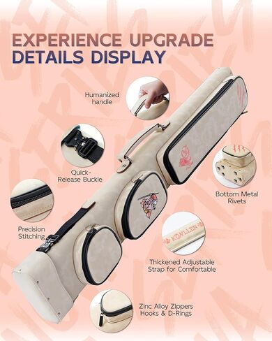 KONLLEN Pool Cue Case 2x4 Hard Pool Stick Case with Multi-pocket Holds 2 Butts 4 Shafts Billiards Cue Bag with Adjustable Shoulder Straps for Adults (Pink) in Kuwait