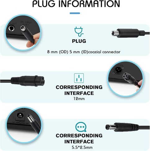 UL Listed Universal 54.6V 2A Charger Compatible with 48V Lithium-ion e-Bikes and Scooters Features a 3-in-1 Plug Flexibly adapts to 2.1/2.5mm, 8mm Three-pin, and 12mm Single-pin connectors in Kuwait