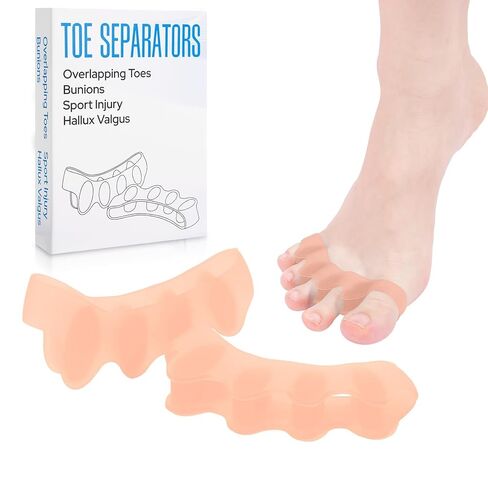 Silicone Toe Separators for Women & Men - Toe Spacers for Bunion Relief, Hammer Toe, Plantar Fasciitis & Pedicures | Includes Metatarsal Pad & Therapeutic Yoga Cushion for Foot Pain(2pcs,Black) in Kuwait