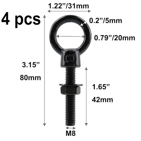 Semetall Lifting Shoulder Eye Bolts, 304 Stainless Steel Heavy Duty Eyebolt with Washers and Nuts - Corrosion Resistant Screw Bolt Lifting Ring for Indoor & Outdoor Use-Black(M8,4 Pack) in Saudi Arabia