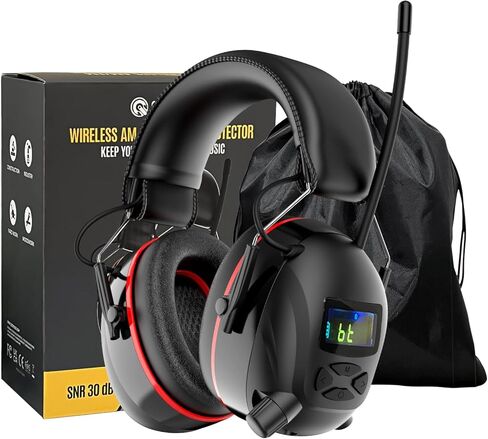 Bluetooth 6.0 AM/FM Hearing Protection, Radio Headphones with Digital Display, 30 SNR Noise Reduction Safety Earmuffs with Rechargeable 2000 mAh Large Battery, Ear Protector for Mowing Lawn Work in Kuwait
