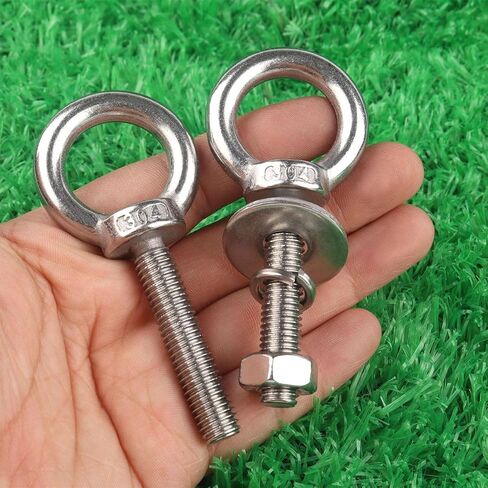 مسامير عين من الفولاذ المقاوم للصدأ مقاس 3/8 بوصة × 2 بوصة مع غسالة صواميل، مسامير ذات عيون M10X50 مم للكرسي المتأرجح والأرجوحة في الحديقة والشرفة وأضواء معلقة in Kuwait