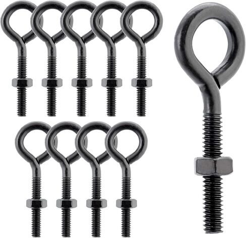 Wright Products Eye Bolt, 10-Pack, 2.6 inch x .25 inch, Heavy-Duty, Weather-Resistant for Outdoor & Indoor Use - Multipurpose Eye Bolt for Hanging Plants, Decorations, DIY Projects, Matte Black in Kuwait