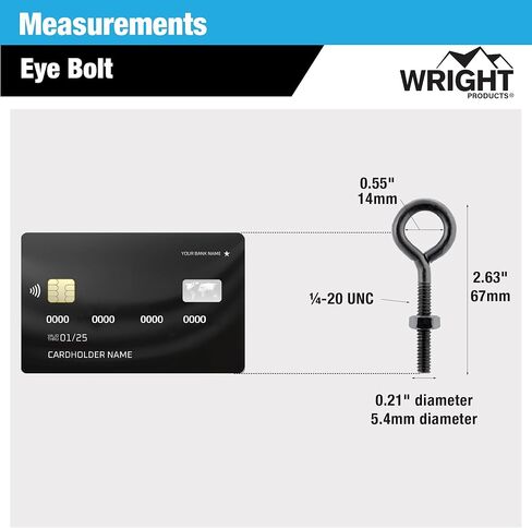 Wright Products Eye Bolt, 10-Pack, 2.6 inch x .25 inch, Heavy-Duty, Weather-Resistant for Outdoor & Indoor Use - Multipurpose Eye Bolt for Hanging Plants, Decorations, DIY Projects, Matte Black in Kuwait