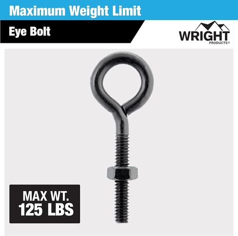 Wright Products Eye Bolt, 10-Pack, 2.6 inch x .25 inch, Heavy-Duty, Weather-Resistant for Outdoor & Indoor Use - Multipurpose Eye Bolt for Hanging Plants, Decorations, DIY Projects, Matte Black in Kuwait