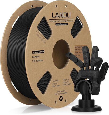 LANDU ألياف الكربون PLA خيوط 1.75 مم أسود 1 كجم، PLA-CF خيوط طابعة ثلاثية الأبعاد قوية دقة الأبعاد +/- 0.02 مم، بكرة من الورق المقوى 1 كجم (2.2 رطل) تناسب معظم طابعات FFF ثلاثية الأبعاد in Kuwait