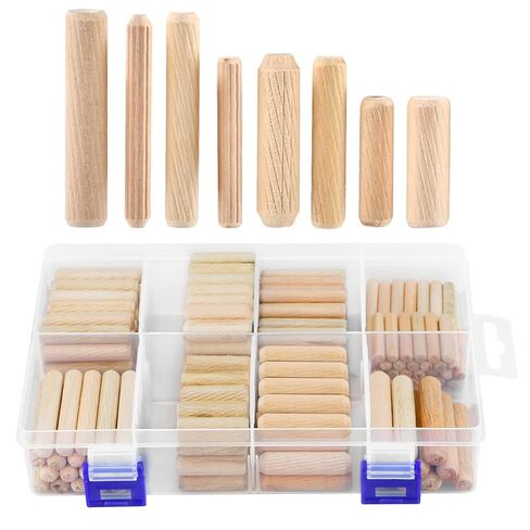 240Pcs Wood Dowels Kit 1/4 3/8 5/16 Inch Dowel Rods Pins with Tapered End with Bevel Angle Groove Wood Pegs for Repair Replacement Furniture Woodworking DIY Crafts in Saudi Arabia