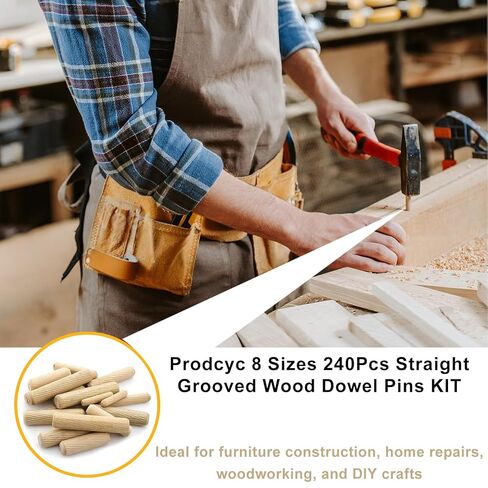 240Pcs Wood Dowels Kit 1/4 3/8 5/16 Inch Dowel Rods Pins with Tapered End with Bevel Angle Groove Wood Pegs for Repair Replacement Furniture Woodworking DIY Crafts in Saudi Arabia