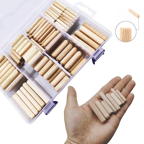 240Pcs Wood Dowels Kit 1/4 3/8 5/16 Inch Dowel Rods Pins with Tapered End with Bevel Angle Groove Wood Pegs for Repair Replacement Furniture Woodworking DIY Crafts in Saudi Arabia