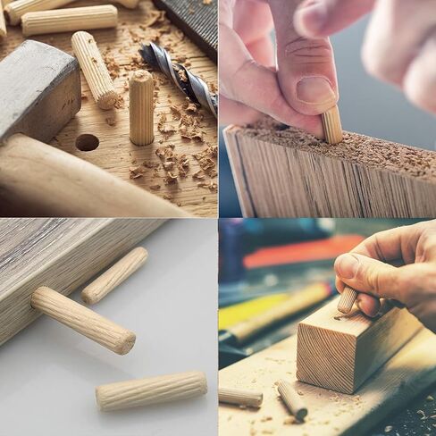 240Pcs Wood Dowels Kit 1/4 3/8 5/16 Inch Dowel Rods Pins with Tapered End with Bevel Angle Groove Wood Pegs for Repair Replacement Furniture Woodworking DIY Crafts in Saudi Arabia