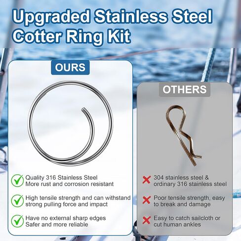 66 Pcs 5 Sizes Stainless Steel Cotter Ring Kit, Durable 316 Stainless Steel Split Rings Secure Popular Sizes of Clevis Pins, Corrosion Resistant Marine Hardware for Hitch Pin Lock Systems in Kuwait