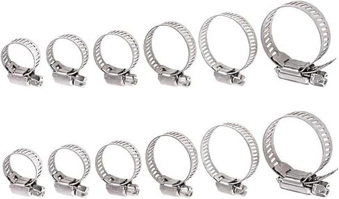 12-Pack 304 Stainless Steel Adjustable Worm Gear Hose Clamps Assortment Kit – Rust-Resistant Pipe & Duct Clamps (6 Sizes) in Kuwait