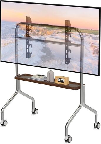 عربة تلفزيون متنقلة دوارة بعجلات حامل تلفزيون دوار لشاشات تلفزيون مسطحة مقاس 32-65 بوصة، قاعدة حامل أرضية قابلة للتعديل بارتفاع عمودي إلى أفقي بحد أقصى 600 × 500 مم أسود in Kuwait
