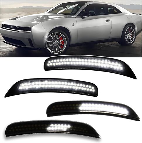 طقم مصباح علامة جانبية متتابعة ملائمة لـ Dodge Charger SXT ، SCATPACK ، SRT HELLCAT (2015-2023) 4pcs بما في ذلك علامات الدوران الخلفي الأمامي مع إكسسوارات مؤشرات المصد الأبيض (LED الأبيض) in Kuwait