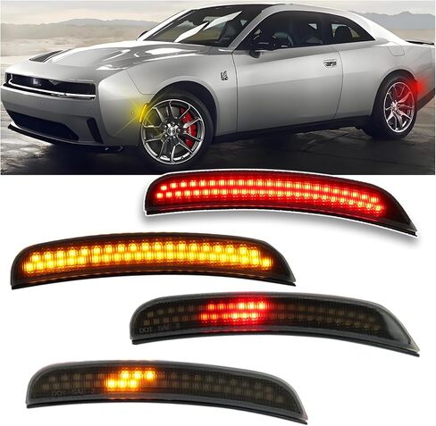 طقم مصباح علامة جانبية متتابعة ملائمة لـ Dodge Charger SXT ، SCATPACK ، SRT HELLCAT (2015-2023) 4pcs بما في ذلك علامات الدوران الخلفي الأمامي مع إكسسوارات مؤشرات المصد الأبيض (LED الأبيض) in Saudi Arabia