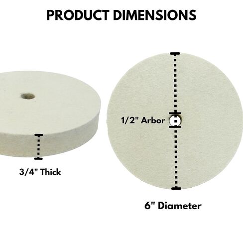 LINE10 Tools 6-inch Hard Felt Buffing Polishing Wheel, Pack of 2, with 1/2-Inch Arbor Drill Adapter, Works with Bench Grinder Polisher Extra Thick Firm Condensed Wool for Metal, Glass, Knife in Kuwait