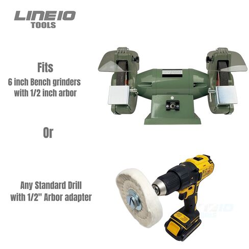 LINE10 Tools 6-inch Hard Felt Buffing Polishing Wheel, Pack of 2, with 1/2-Inch Arbor Drill Adapter, Works with Bench Grinder Polisher Extra Thick Firm Condensed Wool for Metal, Glass, Knife in Kuwait