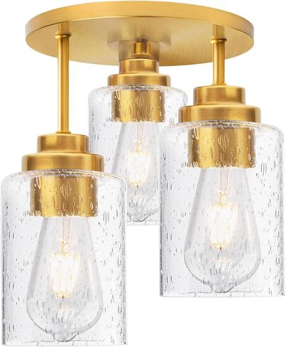 hykolity 3-light مصباح سقف شبه متساطح، 9 بوصة برونز مطلي بالزيت بالقرب من تركيبات إضاءة السقف مع ظلال زجاجية مصنفة، إضاءة سقف حديثة للمطبخ، غرفة النوم، المدخل، مدرج في قائمة ETL in Kuwait