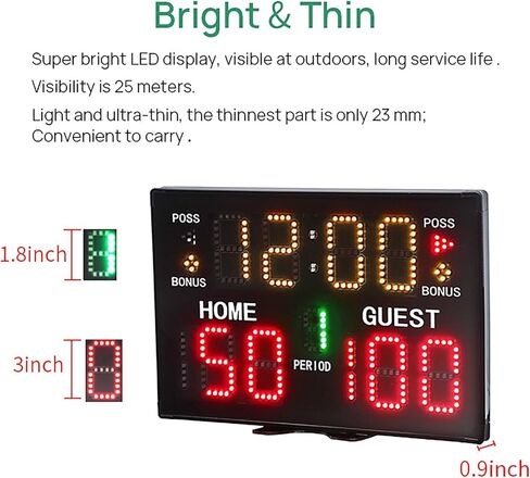 Basketball Digital Scoreboard, Wall-Mounted Professional Score Clock with Remote, Buzzer and Five Adjustable Brightness Levels, for Table Tennis, Volleyball, Football, Te in Kuwait