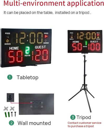 Basketball Digital Scoreboard, Wall-Mounted Professional Score Clock with Remote, Buzzer and Five Adjustable Brightness Levels, for Table Tennis, Volleyball, Football, Te in Kuwait