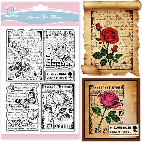 GLOBLELAND Floral Label Frame Clear Stamps for Scrapbooking Rose Lily Silicone Stamps Flower Greeting Transparent Stamp for Card Making DIY Embossing Journaling in Saudi Arabia