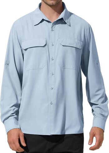 Mens UPF 50+ UV Sun Protection Fishing Shirts PFG Shirts Quick Dry Cooling Roll-Up Sleeves Button Down Shirts in Kuwait