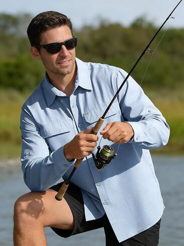 Mens UPF 50+ UV Sun Protection Fishing Shirts PFG Shirts Quick Dry Cooling Roll-Up Sleeves Button Down Shirts in Kuwait