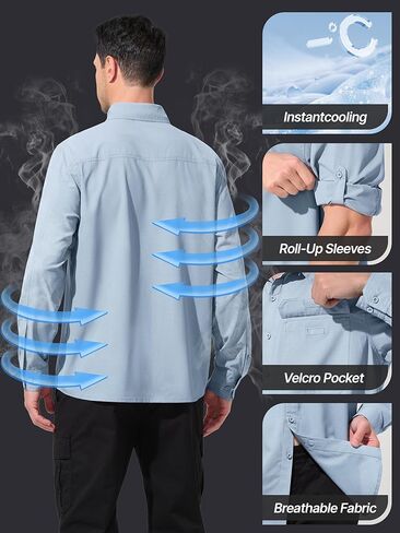 Mens UPF 50+ UV Sun Protection Fishing Shirts PFG Shirts Quick Dry Cooling Roll-Up Sleeves Button Down Shirts in Kuwait