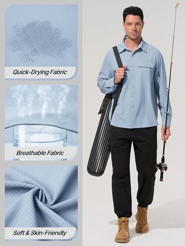Mens UPF 50+ UV Sun Protection Fishing Shirts PFG Shirts Quick Dry Cooling Roll-Up Sleeves Button Down Shirts in Kuwait