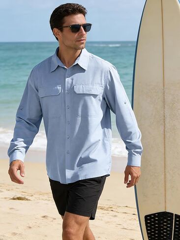 Mens UPF 50+ UV Sun Protection Fishing Shirts PFG Shirts Quick Dry Cooling Roll-Up Sleeves Button Down Shirts in Kuwait