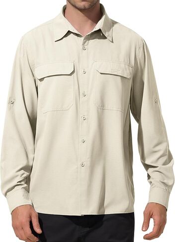 Mens UPF 50+ UV Sun Protection Fishing Shirts PFG Shirts Quick Dry Cooling Roll-Up Sleeves Button Down Shirts in Kuwait