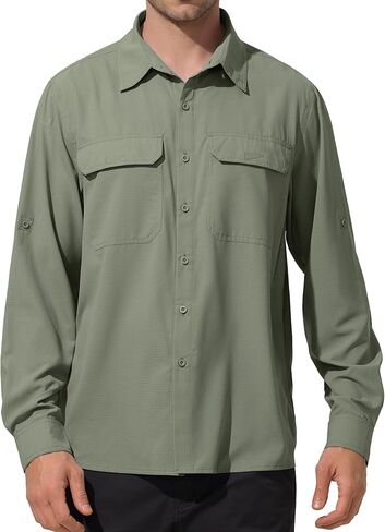 Mens UPF 50+ UV Sun Protection Fishing Shirts PFG Shirts Quick Dry Cooling Roll-Up Sleeves Button Down Shirts in Kuwait
